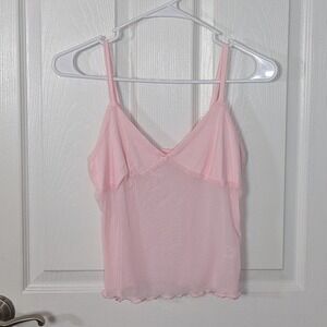 Adorable Sheer Pink Y2K Cami Tank Top Sleeveless Coquette Girlie Crop Top Size M